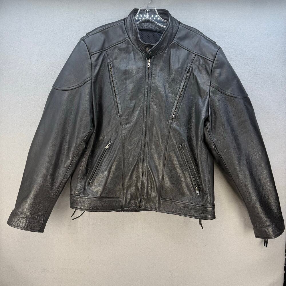 Wilson Leather Moto Racer Jacket Men's XL Black Priest Collar Biker Jacket